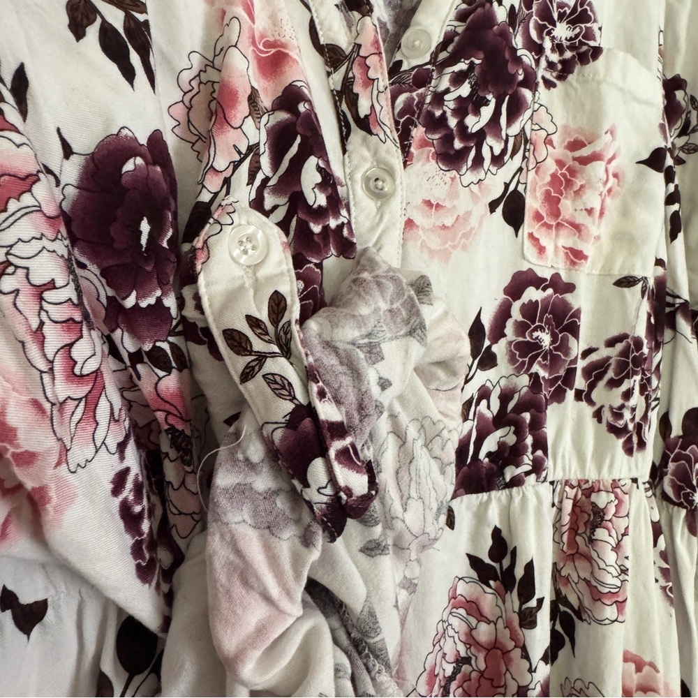 Torrid Floral Button Front Tunic Mini Dress Size 2 2X Plus Ivory Pink Burgundy - Picture 9 of 10